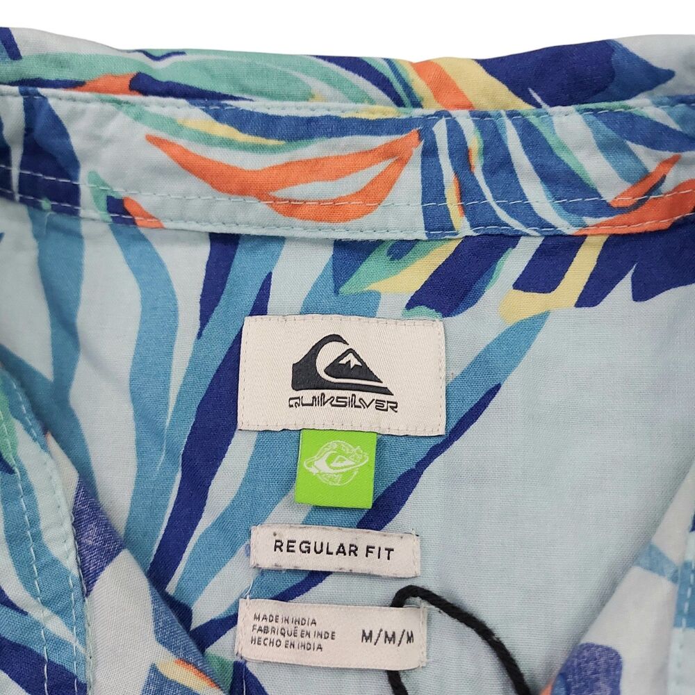 Quiksilver Hawaiian Shirt Mens Medium Blue Regular Fit Vacation Travel Beach - Picture 8 of 11